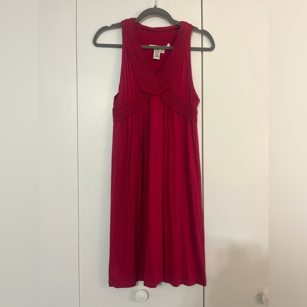Max Studio Red V Neck Summer Dress Size small with Braid and Ruffle Details​